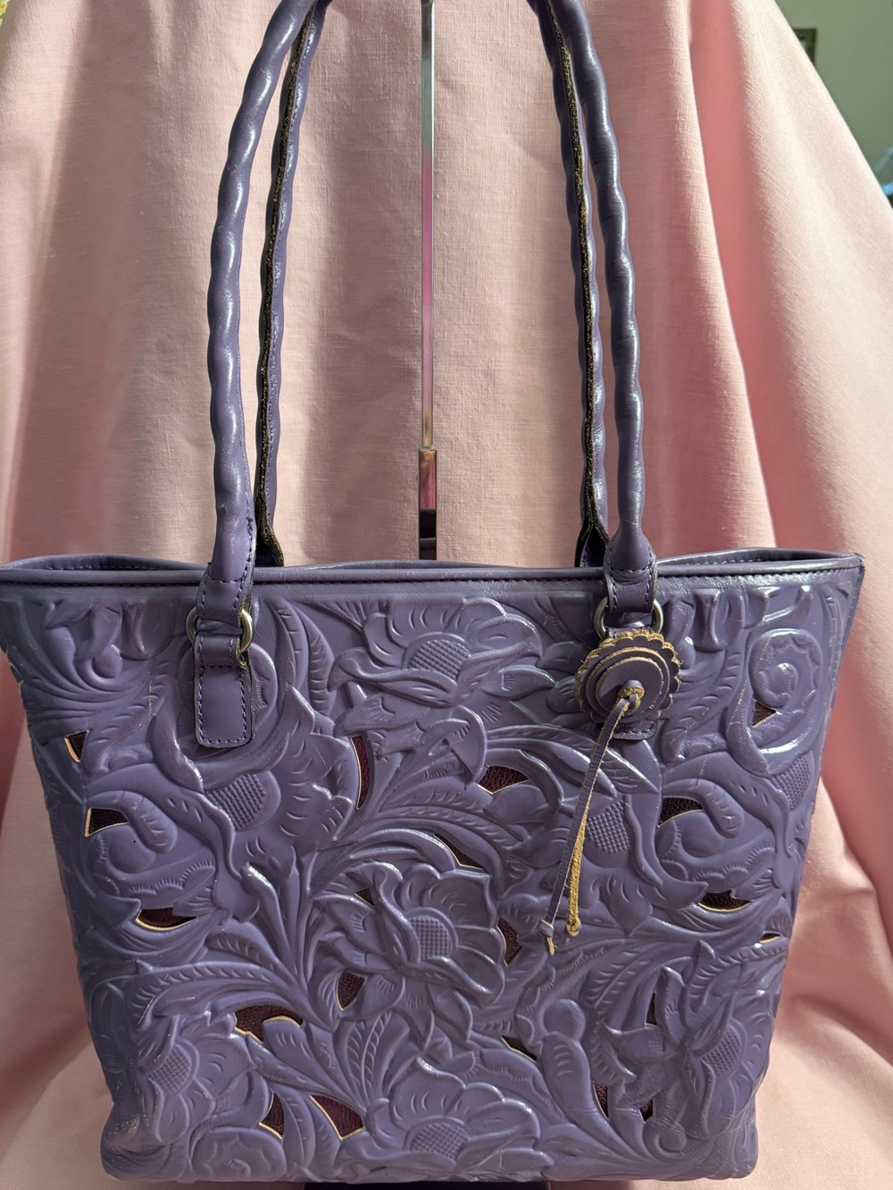 Patricia Nash Lavender Floral Laser-Cut Large Shoulder Or Small Tote Bag
